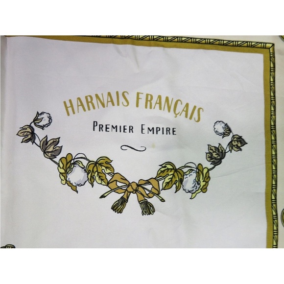 Hermes Harnais Français Silk Scarf in White and Gold - Picture 7 of 11